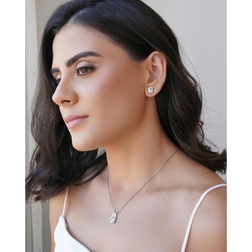 Conjunto Retangular Cravejado Cristal Ródio Branco