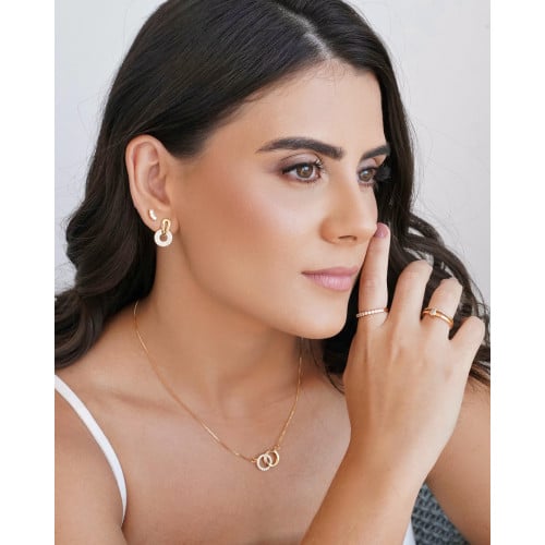 Anel Duplo Oval Cravejado Cristal Tamanho 16 Banhado a Ouro 18K