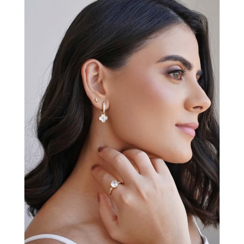 Anel Ponto de Luz Cravejado Cristal Tamanho 16 Banhado a Ouro 18K