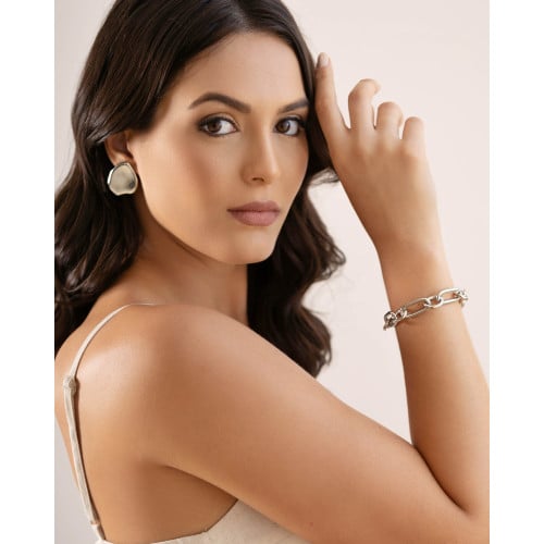 Brinco Orgânico Liso 3.2 cm Ródio Branco