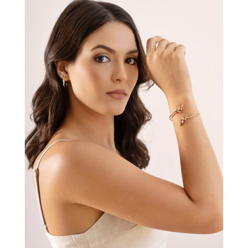 Bracelete Folhas Cristal Banhado a Ouro 18K
