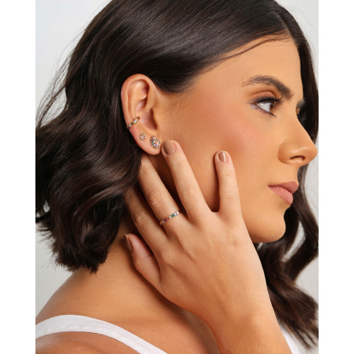 Anel Cravejado Colorido Tamanho 12 Banhado a Ouro 18K