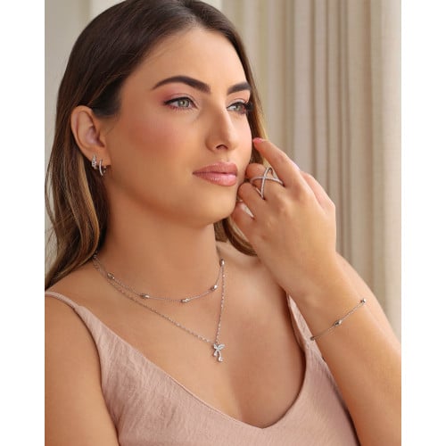 Brinco Argola Click Oval Cristal 1.3 cm Ródio Branco