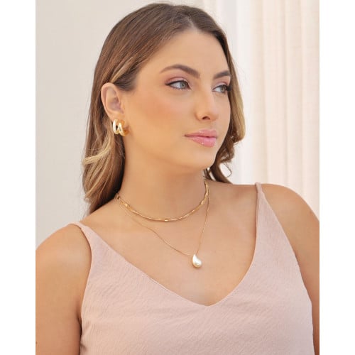 Brinco Argola Pérola 2.0 cm Banhado a Ouro 18K
