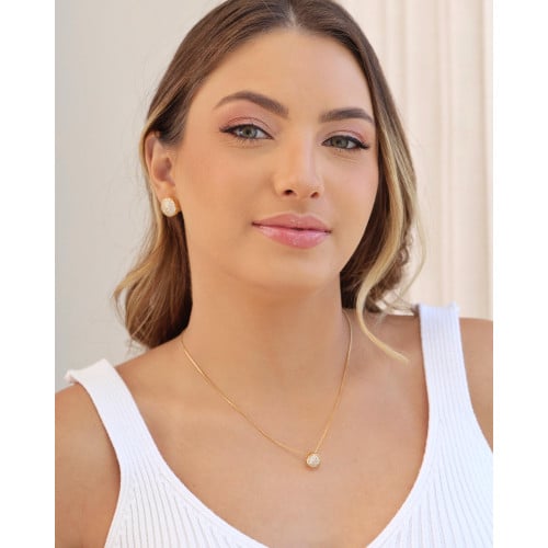 Gargantilha Veneziana Redondo Cravejado Cristal Banhado a Ouro 18K - 45 cm