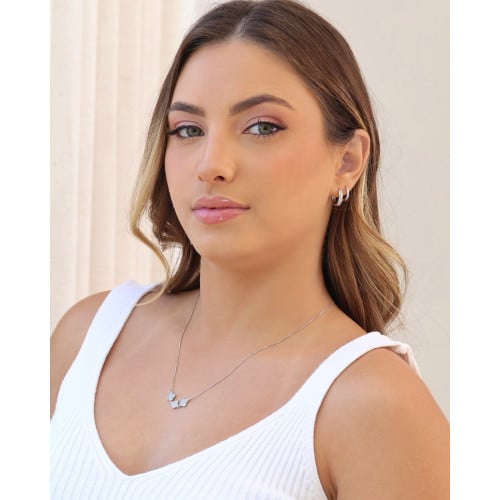 Gargantilha Veneziana Trevos Cravejados Cristal Ródio Branco - 50 cm