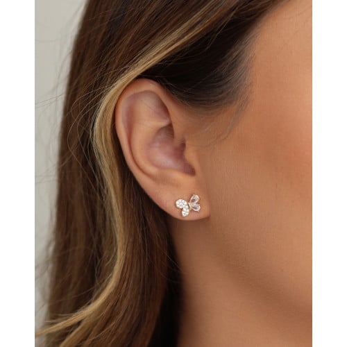 Brinco Borboleta Cravejado Cristal 8 mm Banhado a Ouro 18K