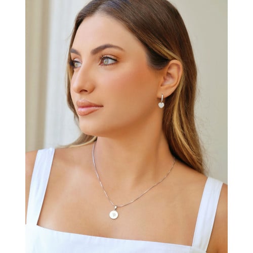 Brinco Argola Click Coração Cravejado Cristal 2.1 cm Ródio Branco