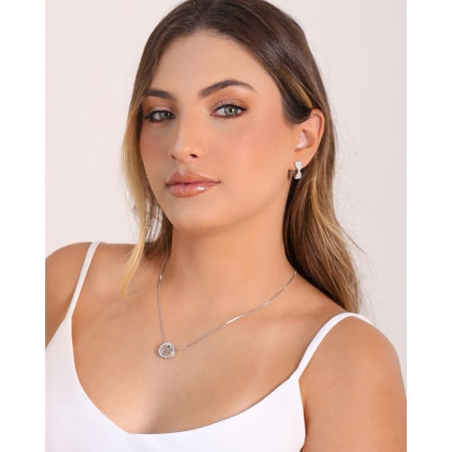Brinco Argola Click Torcida Cravejada Cristal 1.6 cm Ródio Branco