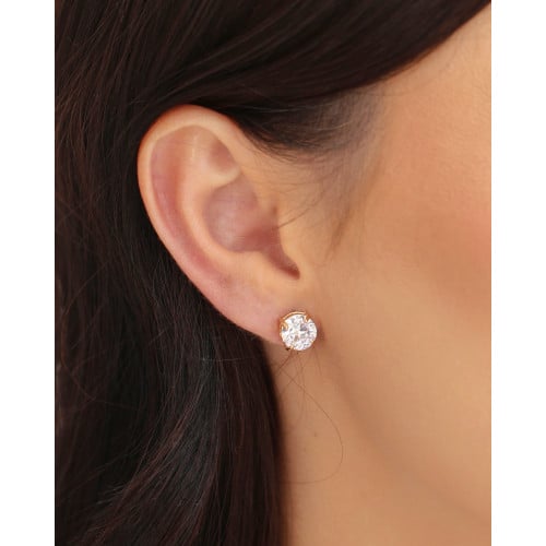 Brinco Ponto de Luz Cristal 8 mm Banhado a Ouro 18K