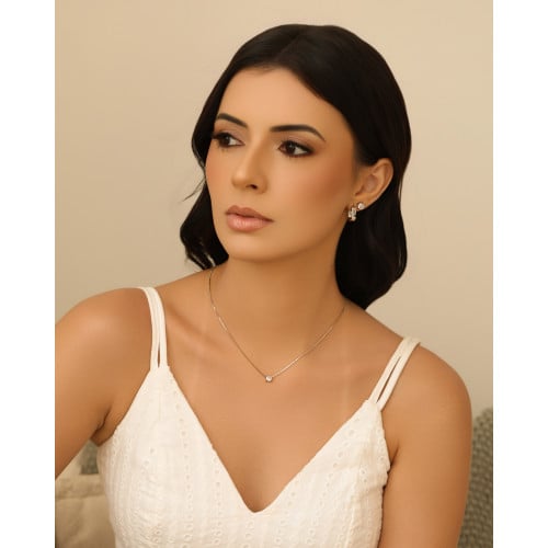 Brinco Argola Click Oval Baguete Cristal 1.5 cm Ródio Branco