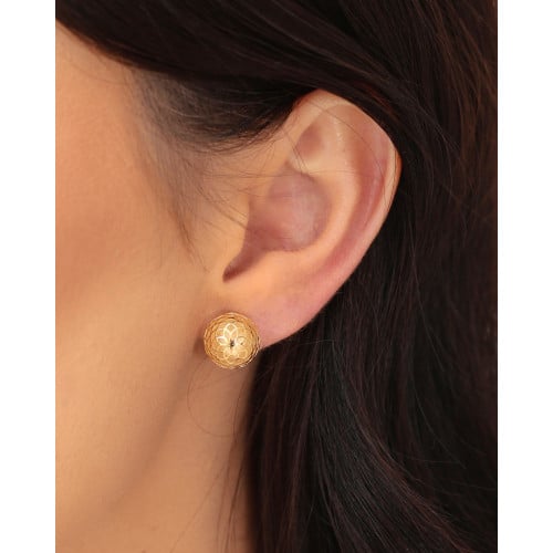 Brinco Bola Tela 1.1 cm Banhado a Ouro 18K