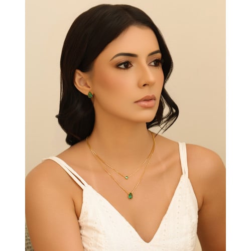 Conjunto Gota Turmalina Banhado a Ouro 18K