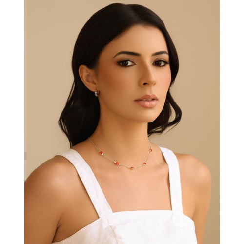 Choker Pontos de Luz Laranja 6 mm Ródio Branco