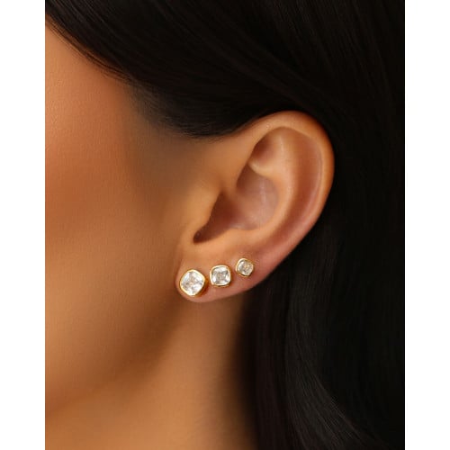 Trio Pontos de Luz Cristal Banhado a Ouro 18K