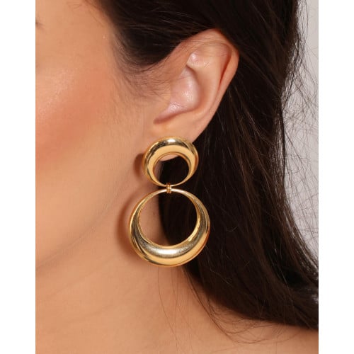 Brinco Argola Frontal Dupla Lisa 5.4 cm Banhado a Ouro 18K