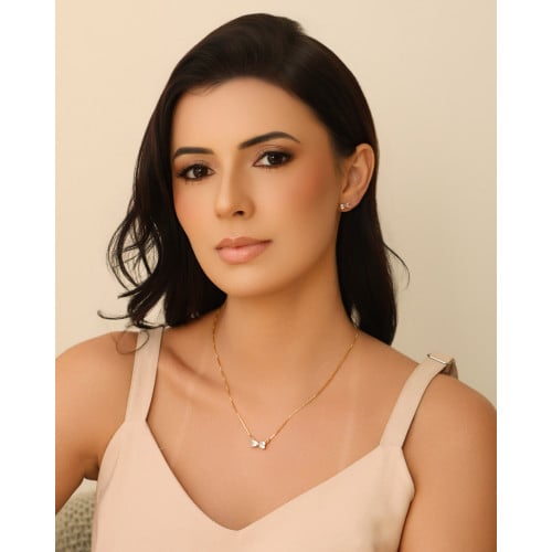 Conjunto Laço Corações Cristal Banhado a Ouro 18K