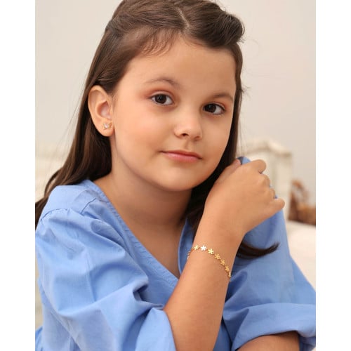 Pulseira Infantil Flores Banhado a Ouro 18K