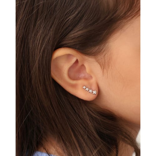 Ear Cuff Infantil Estrelas Ródio Branco
