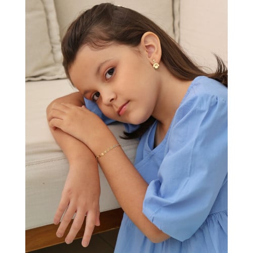 Pulseira Infantil Plaquinhas Redondas Banhado a Ouro 18K