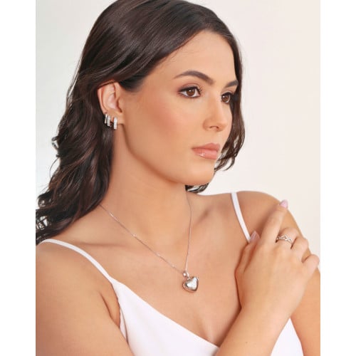 Relicário Coração Cravejado Cristal Ródio Branco - 45 cm