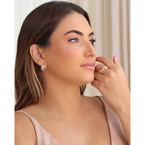 Anel Entrelaçado Detalhes Cravejado Cristal Tamanho18 Banhado a Ouro 18K