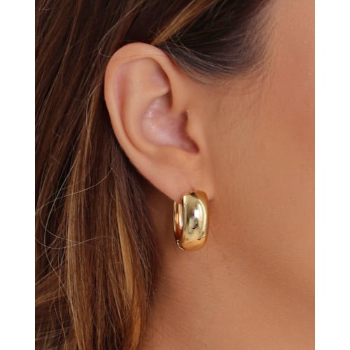 Brinco Argola Click Reta Lisa 2.2 cm Banhado a Ouro 18K