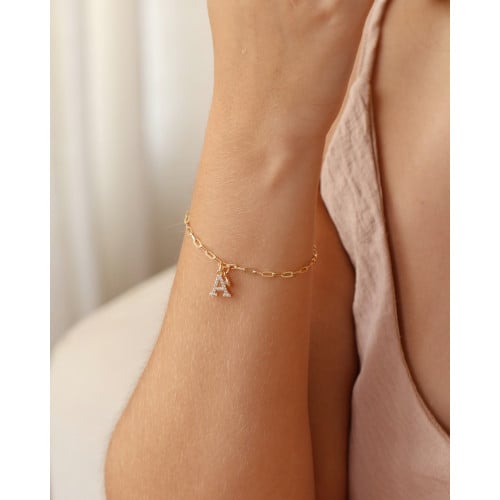 Pulseira Elos Letra J Cravejado Cristal Banhado a Ouro 18K