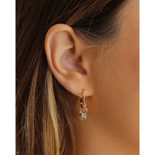 Brinco Argola Click Pontos de Luz Coloridos 2.5 cm Banhado a Ouro 18K