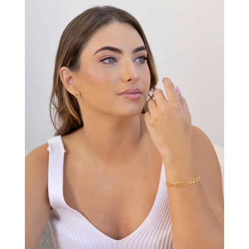 Brinco Argola Frontal Torcida Detalhes 1.2 cm Banhado a Ouro 18K