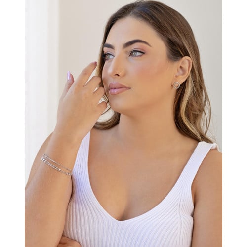 Brinco Argola Frontal Torcida Detalhes 1.2 cm Ródio Branco