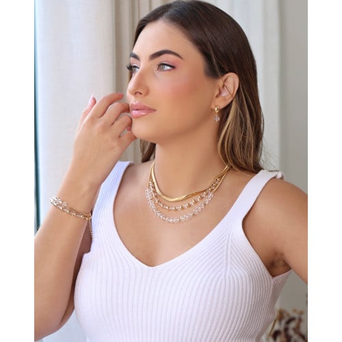 Brinco Argola Lisa Cristal 2.6 cm Banhado a Ouro 18K