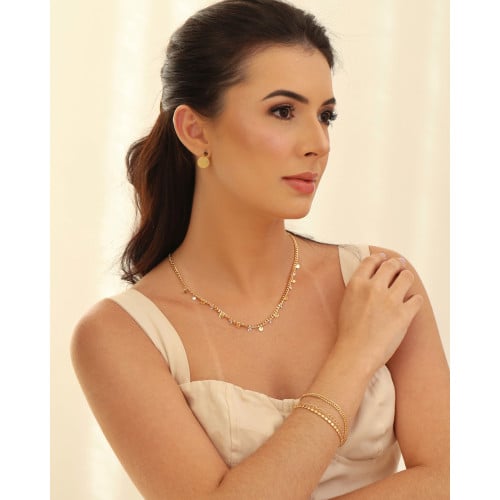 Pulseira Dupla Plaquinhas Elos Banhado a Ouro 18K