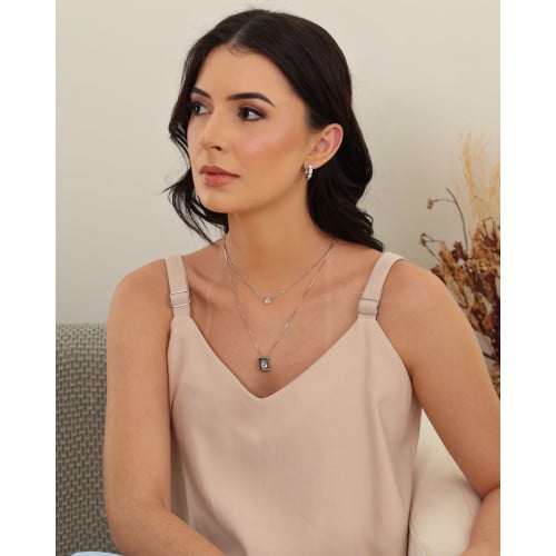 Gargantilha Dupla Gotas Cristal Ródio Branco