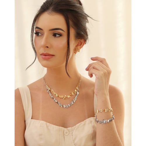 Pulseira Folhas Lisas Banhado a Ouro 18K