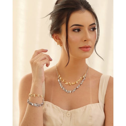 Pulseira Folhas Lisas Ródio Branco