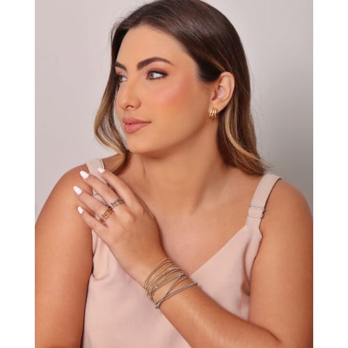 Anel Ajustável Triplo Espiral Tamanho M Ródio Branco