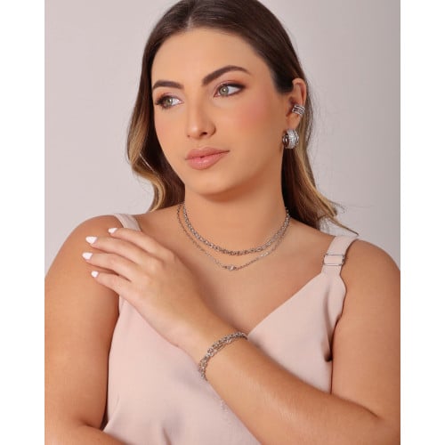 Choker Elos Ponto de Luz Cristal 6 mm Ródio Branco