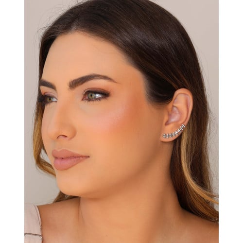 Ear Cuff Folhas 2.8 cm Ródio Branco