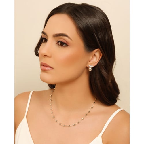 Gargantilha Elos Bolas Lisas 5 mm Ródio Branco - 45 cm