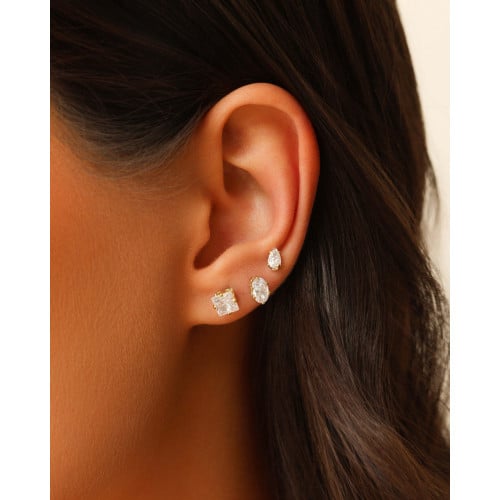 Trio Geométrico Cristal Banhado a Ouro 18K