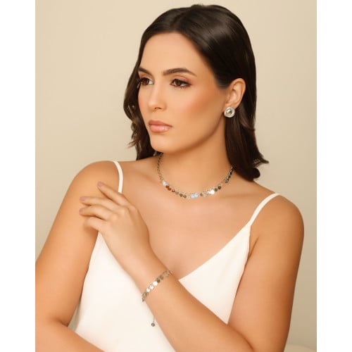 Pulseira Plaquinhas Lisas 6 mm Ródio Branco