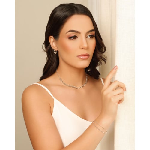 Pulseira Dupla Veneziana Bolinhas Ródio Branco