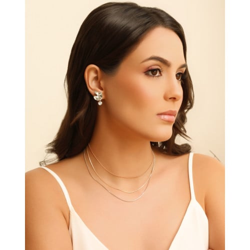 Brinco Orgânico Ponto de Luz Cristal 2.5 cm Ródio Branco