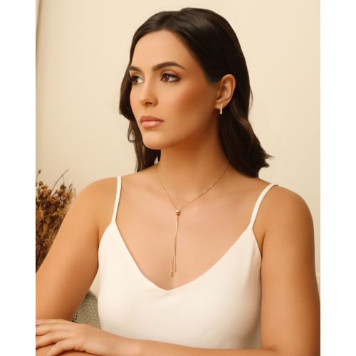 Gargantilha Gravata Baguetes Cristal Banhado a Ouro 18K