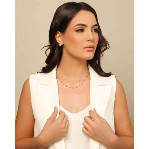 Brinco Bola Lisa Palito Cravejado Cristal Banhado a Ouro 18K