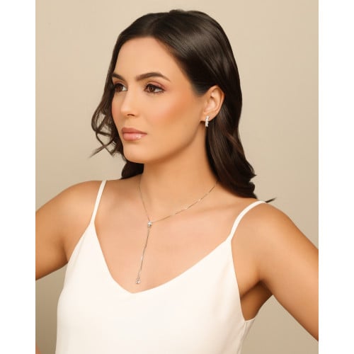 Brinco Argola Baguetes Cristal 1.6 cm Ródio Branco