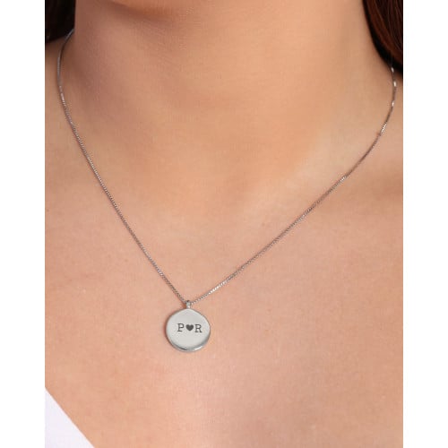 Gargantilha com Pingente Redondo Personalizado Ródio Branco