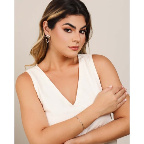 Brinco Laço Torcido 3.1 cm Ródio Branco