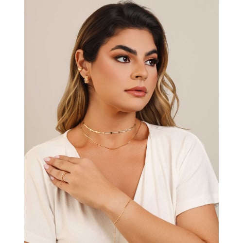 Gargantilha Plaquinhas Ovais Achatadas Banhado a Ouro 18K - 40 cm